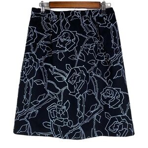 Helen Wang Embroidered Floral Wool‎ Cashmere Blend A-Line Skirt Women's 8 Black